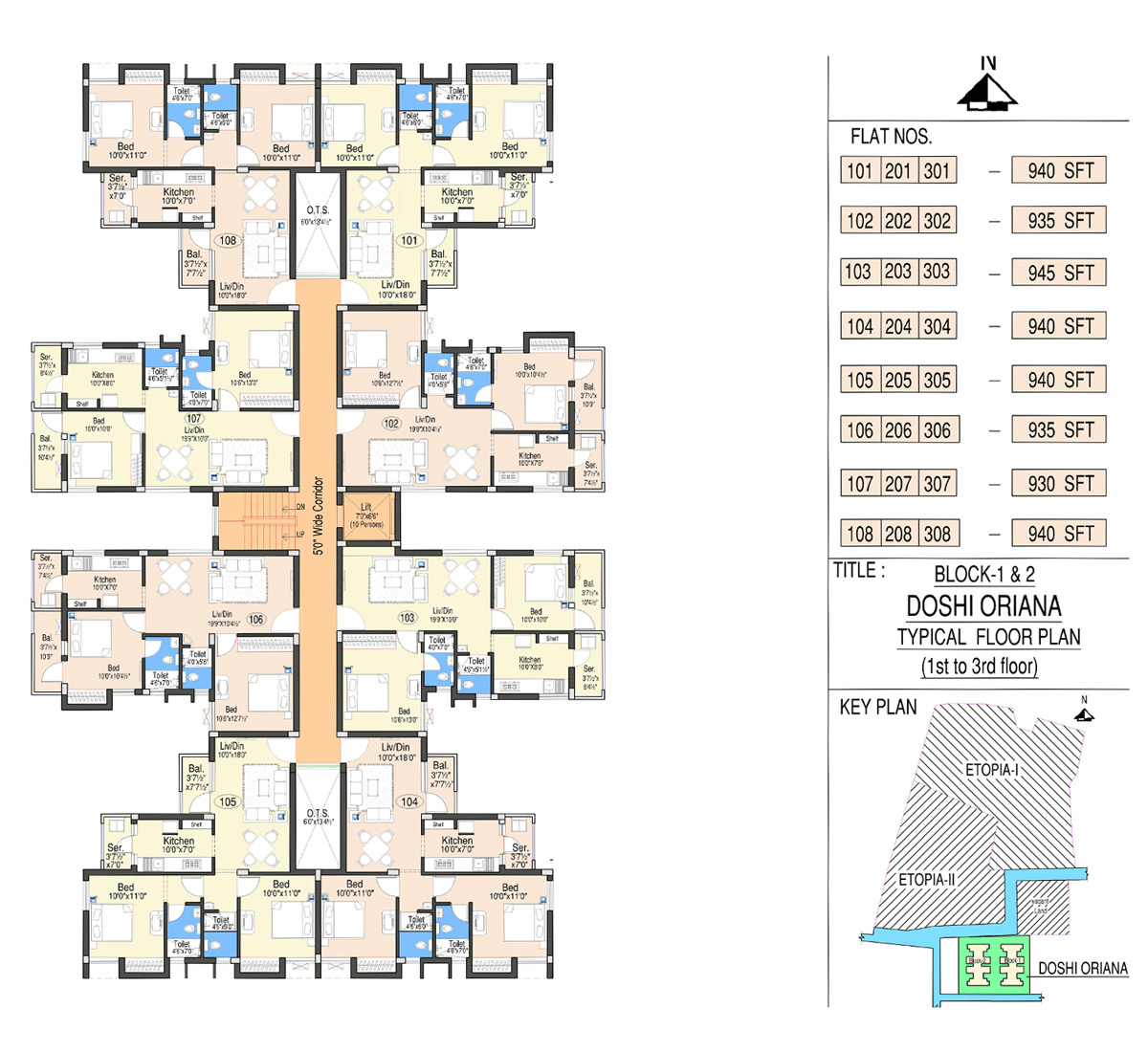 Block 1 & 2 (Typical 1,2, 3 Floors)